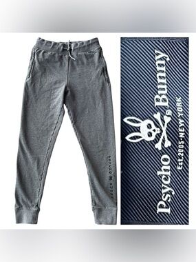 Psycho Bunny Sweatpants Boys Large 14/16 Grey Joggers Pants Womens Small Stretch